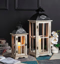 Set of 2 Large Decorative Wooden Metal Lanterns, Farmhouse Rustic Floor Candle Lanterns, Indoor/Outdoor Hanging Lanterns for Home Decor (No Glass) by Venalys