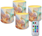 Shell Starfish Battery Operated Flameless Candles with Timer LED Candles with Remote for Outdoor Porch Beach Coastal Room Decoration Electric 4Pcs Plastic Pillar Lights Bulk by Merkmak