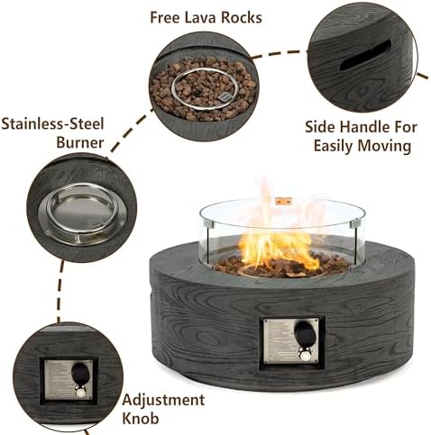 Lume Vale 28" Round Propane Fire Pit Table – 40,000 BTU Outdoor Fire Pit with Lid & Stone Finish, 2-in-1 Patio Heater & Dining Table, CSA Certified (Gray Wood Grain, Fire Pit) - Image 3