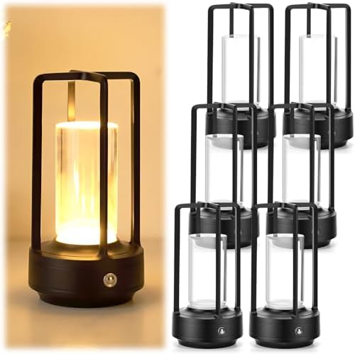 6 Pack Portable Metal Table Lamp LED Rechargeable Cordless Table Light Battery Operated Desk Touch Lamp 3 Color Stepless Dimming Light for Home Outdoor Camp Patio Bar Restaurant(Black) by Unknown