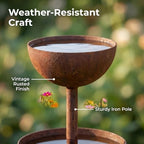 Water Barrels Rain Catcher from Gutter - Metal Flower Garden Stakes Bird Bath, 3-Tier Butterfly Feeder and Bird Water Bowl, Faux Rust Iron Garden Accessories Outdoor for Butterfly Garden Decor (3) - Image 6