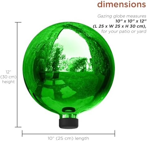 Alpine Corporation 10" Diamater Indoor Outdoor Glass Gazing Globe Festive Yard Decor, Green - Image 3
