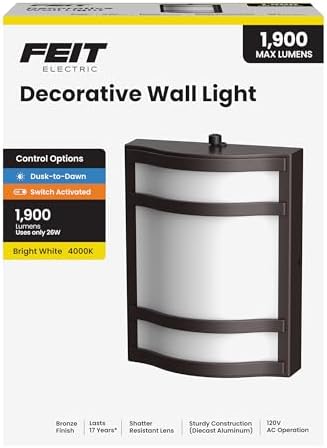 Feit Electric Decorative Outdoor Wall Light, 1900 Lumens, 4000K Bright White, Dusk-to-Dawn Photocell Sensor, Weather-Resistant LED Exterior Wall Sconce, Half-Moon Design, S10.5WM/840/BZ by FeitElectricCompany