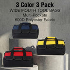 Sanwuta 3 Pack 16 Inch Tool Bags, Side Pockets, Blue, Red, Yellow - Image 2