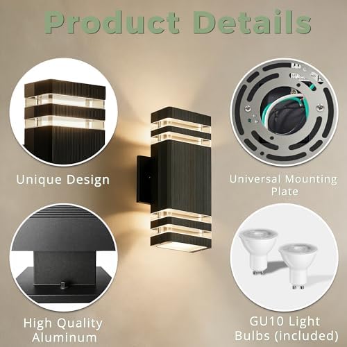 JYV Square Outdoor Wall Lights, Up and Down Outdoor Lighting, Black - Image 4