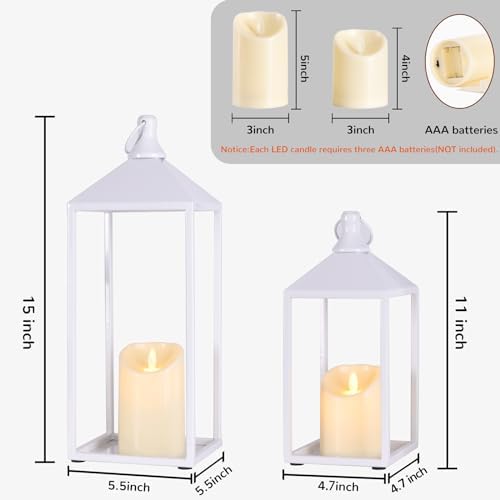 2 Pcs Wedding Lanterns Decorative with Candles White Farmhouse Lanterns - Image 6