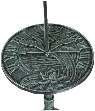 Ebros Gift 22.75" Tall Cast Iron Rustic Cottage Villa Whimsical Dragonfly Sundial Garden Decor Statue with Roman Numerals for Lawn Pool Patio Outdoors Decor - Image 3
