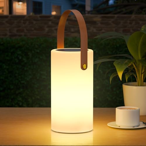 Portable Solar Table Lamp 2 in 1 Charging Outdoor Lantern with Remote RGB Cordless Lights, Water-Resistant IP44 for Patio Terrace Camping Garden Balcony by NICEBUY