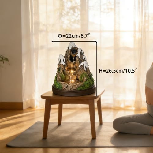AOZITA Snow Mountain Tabletop Water Fountain 4-Tier Cascading Indoor Waterfall with Warm LED Lights, Realistic Rock Texturing & Moss Accents, Miniature Zen Landscape for Desk Home Office Decor - Image 2