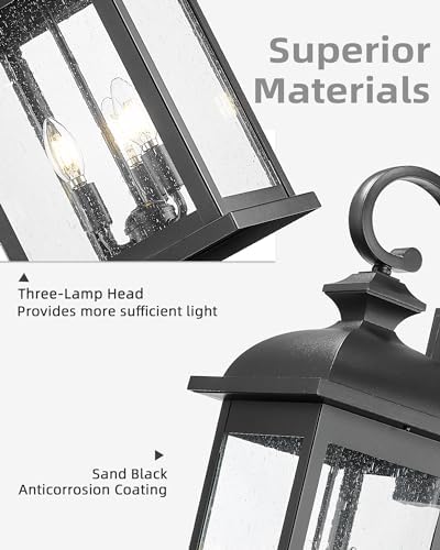 FEMILA 26" Outdoor Wall Light, Large Exterior Wall Light Fixtures, 3 Light Outdoor Wall Lantern Porch Lights for Entryway, Patio, Garage, Doorway, Matte Black Finish, E12 Base, 4FD54B-L BK - Image 2