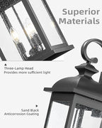 FEMILA 26" Outdoor Wall Light, Large Exterior Wall Light Fixtures, 3 Light Outdoor Wall Lantern Porch Lights for Entryway, Patio, Garage, Doorway, Matte Black Finish, E12 Base, 4FD54B-L BK - Image 2