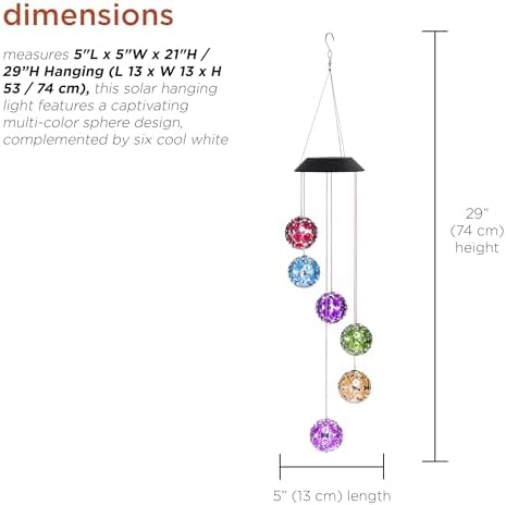 Alpine Corporation RGG648SLR 29" Tall Solar Hanging Gem Sphere Mobile with LED Light, Statement Décor for Lawn & Garden - Image 3