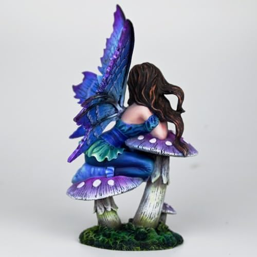 Fantasy Mushroom Fairy Figurine, 6.1 Inch Blue-Purple Gradient Elf Statue, Hand-Painted Resin Decor with 3D Mushroom Base for Fairy Garden, Desk, Living Room Display - Image 7