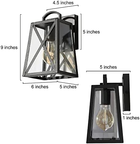 Black Outdoor Wall Sconce Lights, Farmhouse Trapezoid Anti-Rust Waterproof Outdoor Porch Lights Wall Mount Exterior Light Fixture with Clear Glass for Patio, Froot Door, Garage - Image 5