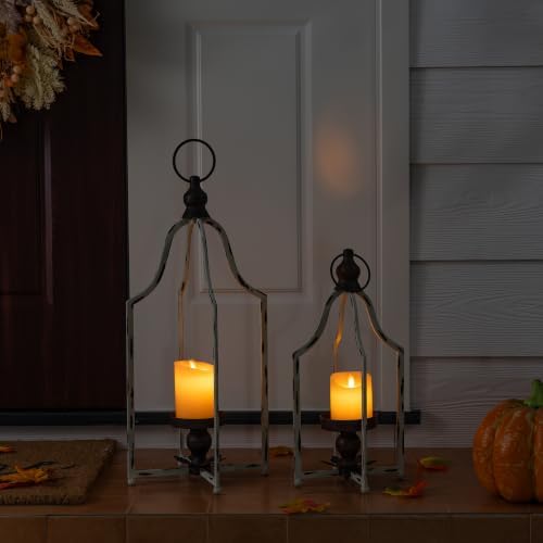 Glitzhome Set of 2 Modern Farmhouse Outdoor Lantern Decor- Metal Candle Lanterns for Christmas- Decorative Lanterns for Living Room,Home,Indoor, Outdoor,Table,Fireplace Mantle Decor White Small&Large - Image 6