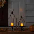 Glitzhome Set of 2 Modern Farmhouse Outdoor Lantern Decor- Metal Candle Lanterns for Christmas- Decorative Lanterns for Living Room,Home,Indoor, Outdoor,Table,Fireplace Mantle Decor White Small&Large - Image 6