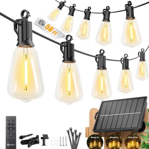 Brightown 58FT Solar String Lights Outdoor Waterproof, 26Hrs Runtime by Brightown