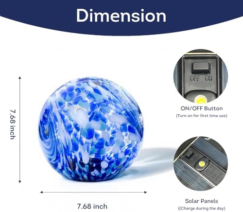 Lily's Home Gazing Ball - 7.68" Glass Globe with Solar Powered Lights - Outdoor Solar Lights for Yard & Patio - Garden Decor - Automatic On/Off Photosensitive Switch - Blue - Image 3