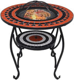 Tidyard Fire Pit Table, 68cm Round Ceramic Top Steel Bowl with Mesh Cover Poker for Outdoor Patio Garden Backyard - Image 2