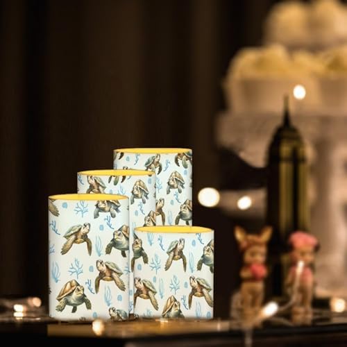 GLENLCWE Sea Turtle Puzzle Flameless Candles 4 Pack(3" 4" 5" 6"),Flickering Battery Operated LED Pillar Candles,Realistic Fake Candle for Home Party Wedding Restaurant Decorations - Image 2