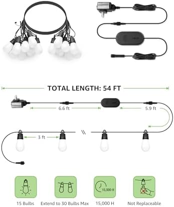 Lepro ZB1 AI Smart Outdoor String Lights, 54(42+12) ft RGB+IC+Warm White - Image 2