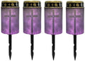 Poceacles Cross Solar Lights Pack of 4 Waterproof Solar Garden Lights Cemetery Solar Outdoor Lights Outdoor Stake Automatic Solar Lantern for Cemetery Grave Decoration, Cross Galaxy Violet by Poceacles