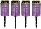 Poceacles Cross Solar Lights Pack of 4 Waterproof Solar Garden Lights Cemetery Solar Outdoor Lights Outdoor Stake Automatic Solar Lantern for Cemetery Grave Decoration, Cross Galaxy Violet by Poceacles