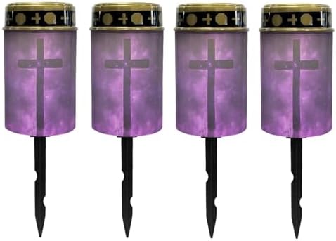 Poceacles Cross Solar Lights Pack of 4 Waterproof Solar Garden Lights Cemetery Solar Outdoor Lights Outdoor Stake Automatic Solar Lantern for Cemetery Grave Decoration, Cross Galaxy Violet by Poceacles