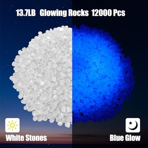 Sasylvia 12000 Pcs Glow in the Dark Pebbles Outdoor Aquarium, White - Image 2
