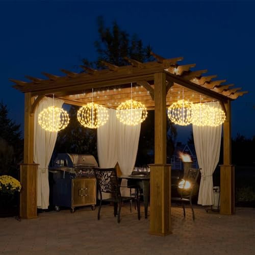 led String Lights Outdoor, 2 Pack, 8in Globe,162 LEDs Expandable Hanging Ball Lights with 8 Modes,Timer,IP65 Waterproof Connectable for Porch, Yard,Roof Indoor Home Decor Warm White - Image 7