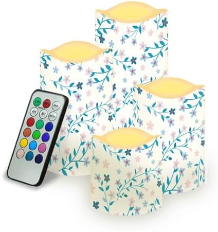 Blue Pink Floral Flameless Light Candles with Remote Timer Battery Operated Candles Color Changing Fake Pillar Candles Tea Lights Home Indoor Desktop Decorations Electric Led Candles by Uorisanigo