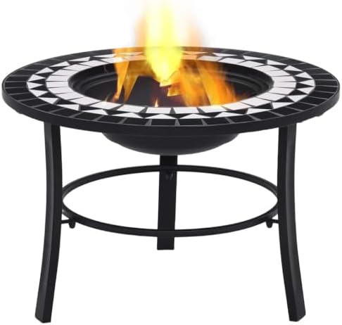 Black White Ceramic Fire Pit 26.8 Inch with Steel Bowl by Unknown
