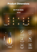 Minetom 80FT Outdoor String LED Patio Lights Waterproof,Shatterproof S14 Vintage Edison Bulbs,Commercial Grade Outside Hanging Lights Waterproof for Porch Deck Garden Backyard Balcony Cafe Bistro - Image 3