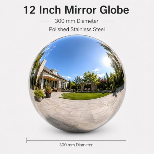 Gazing Ball Garden Mirror Outdoor - 12 Inch Outside Decorative Globe Silver - Image 2