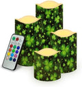 Green Leaf Pattern Flameless Candles LED Pillar Candles Battery Operated Candles with Remote and Timers Color Changing Electric Fake Plastic Candles St. Patrick's Day Decor by Uorisanigo