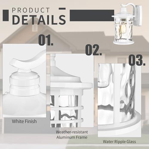 Darkaway Outdoor Wall Light Fixture,14.57inch Large Outside Porch Lights Wall Mounted Water Ripple Glass Exterior Waterproof Lantern Modern Wall Sconce Lighting for Front Door Yard Patio - Image 3
