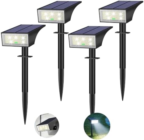 Solar Spot Lights Outdoor with 4‑LED Battery‑Level Indicator, White 4 Pack by Flaow