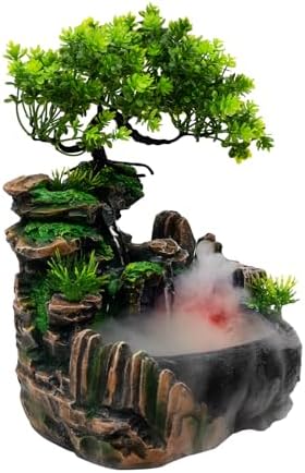 Waterfall Fountain Tabletop, Indoor Fountains Office Tabletop, Desktop Water Fountain with Atomizing Rockery & LED Waterfall, Resin Home Decor - Image 7