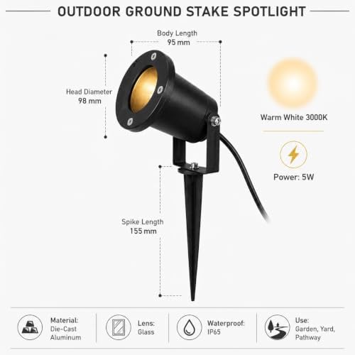 5W Ground Stake Spotlight, Adjustable Outdoor Landscape Lighting - Image 2