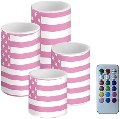 GLENLCWE Pink USA Flag Flameless Candle Set of 4 with Remote Control and Timer Battery Operated Candles Waterproof Flickering Realistic LED Candle Suitable for Outdoor Seaside Proposal by GLENLCWE