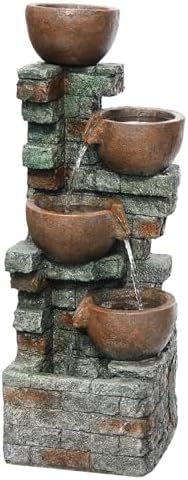 39.37''H Outdoor Water Garden Fountain 5-Tiers Bowl and Stacked Stones - Image 6