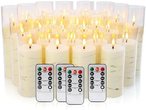 24 Pack Acrylic Flameless Candles,with Embedded Star String, Battery Operated Candles Flickering LED Pillar Candles with Remote Control and Timer, Ideal for Indoor/Outdoor Decor,Wedding,BBQ and Gift. - Image 3