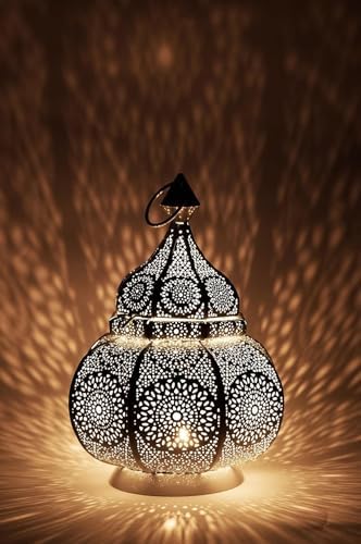 Metal Oriental Moroccan Storm Lantern, 30 cm, for Outdoors as a Garden Lantern or Indoors as a Table Lamp (White) - Image 3