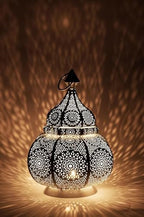 Metal Oriental Moroccan Storm Lantern, 30 cm, for Outdoors as a Garden Lantern or Indoors as a Table Lamp (White) - Image 3