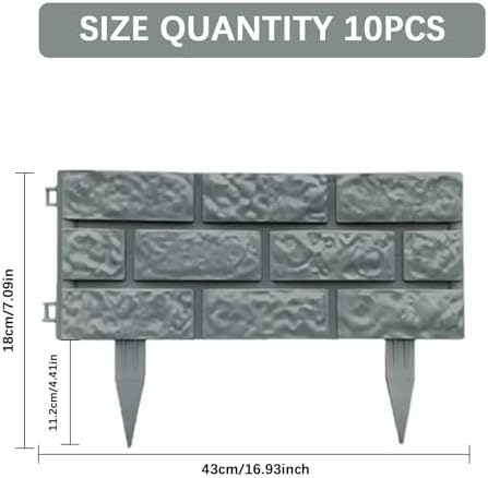 10 Pcs - Landscape Edging Faux Stone Garden Edging Border,17FT,7 in Tall Decorative Stone-Look Garden Border for Flower Bed Edging,Lawn,Landscaped Yard,Trees and Gardens,Grey - Image 2