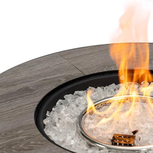 30'' Concrete Round Gas Fire Pit, 50,000 BTU Steel Outdoor Fire Tables, Fire Table with Lid, Add Warmth & Ambience to Gatherings and Parties On Patio Deck Garden Backyard，White Glass Stone. - Image 5
