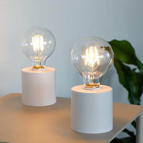 JHY DESIGN Set of 2 White Table Lamp Battery Powered 7" Tall Cordless Lamp Light with Edison Style Bulb Battery Operated Great for Living Room Bedroom Weddings Parties Patio Events - Image 5