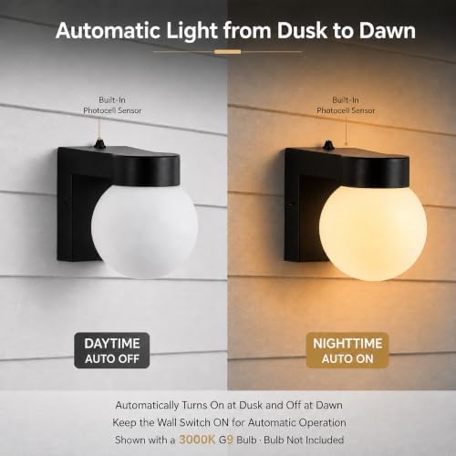 Alighting Dusk to Dawn Outdoor Wall Sconce, Black Globe Porch Light - Image 3