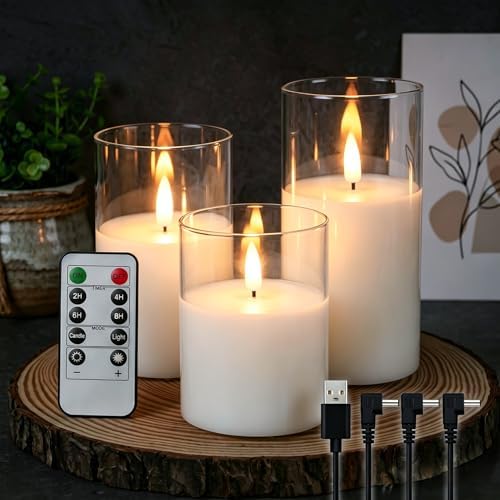 GenSwin Glass Rechargeable Flameless Candles Remote Battery Operated, Clear by GenSwin