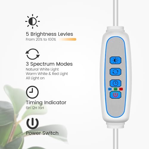 Garpsen Floor Plant Light, 3 Head Full Spectrum Grow Light with Base - Image 5